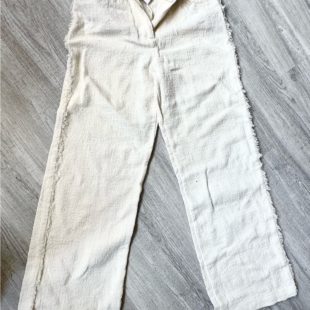 Zara Cream Textured Trousers Sz M